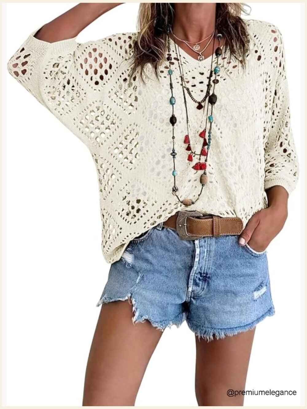 Crochet Cover Up Top Short Sleeve Hollow Out Beach Swimsuit Coverup Boho